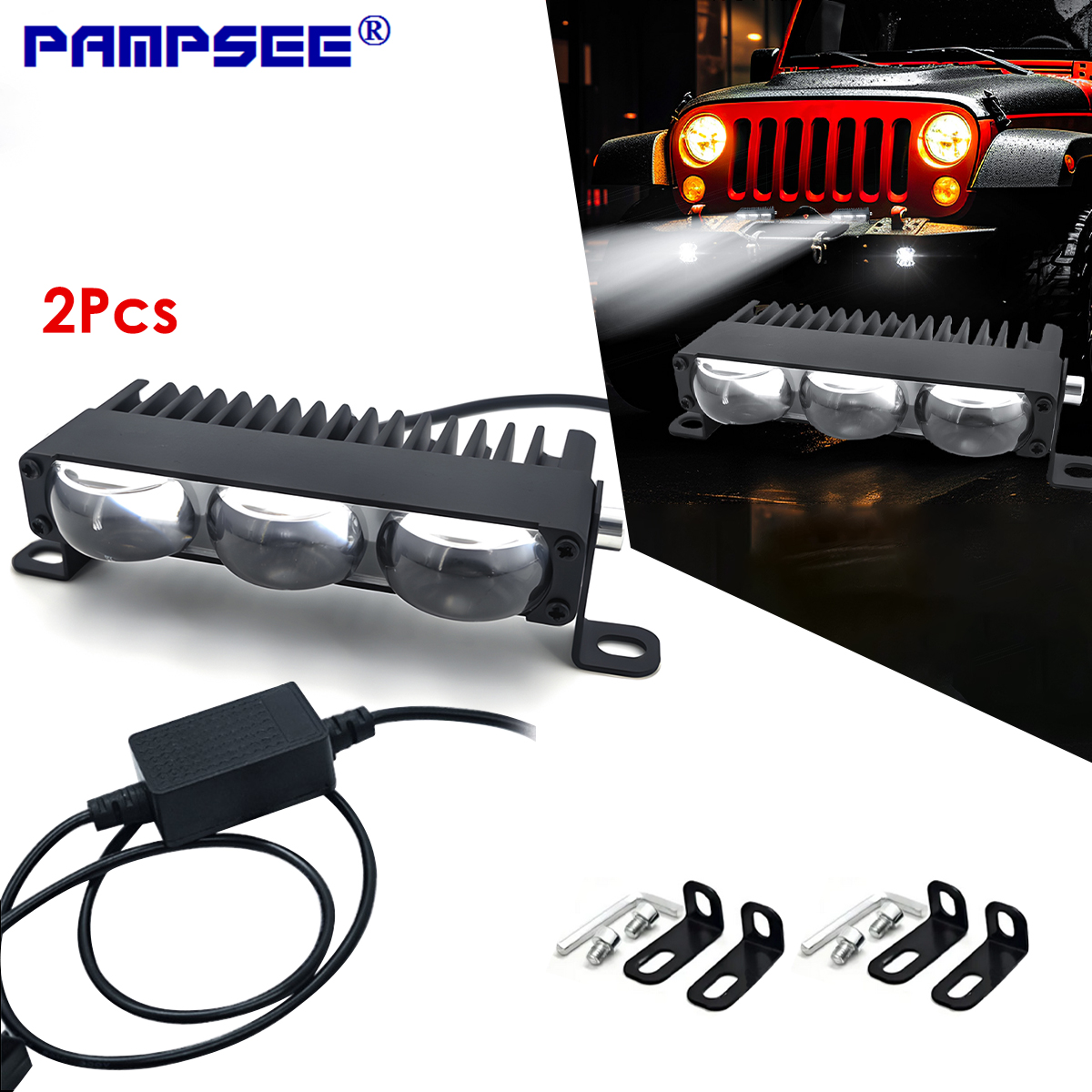 2 個ミニ LED ヘッドライトバンパーフォグランプグリル作業灯車オートバイ用運転補助ライト白と黄色 6000K