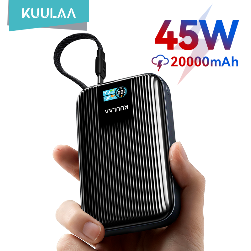 KUULAA 20000mAh パワーバンク 45 ワット高速充電内蔵 USB-C ケーブルポケットサイズのポータブル充電器 iPhone 17 16 15 Samsung S25 用