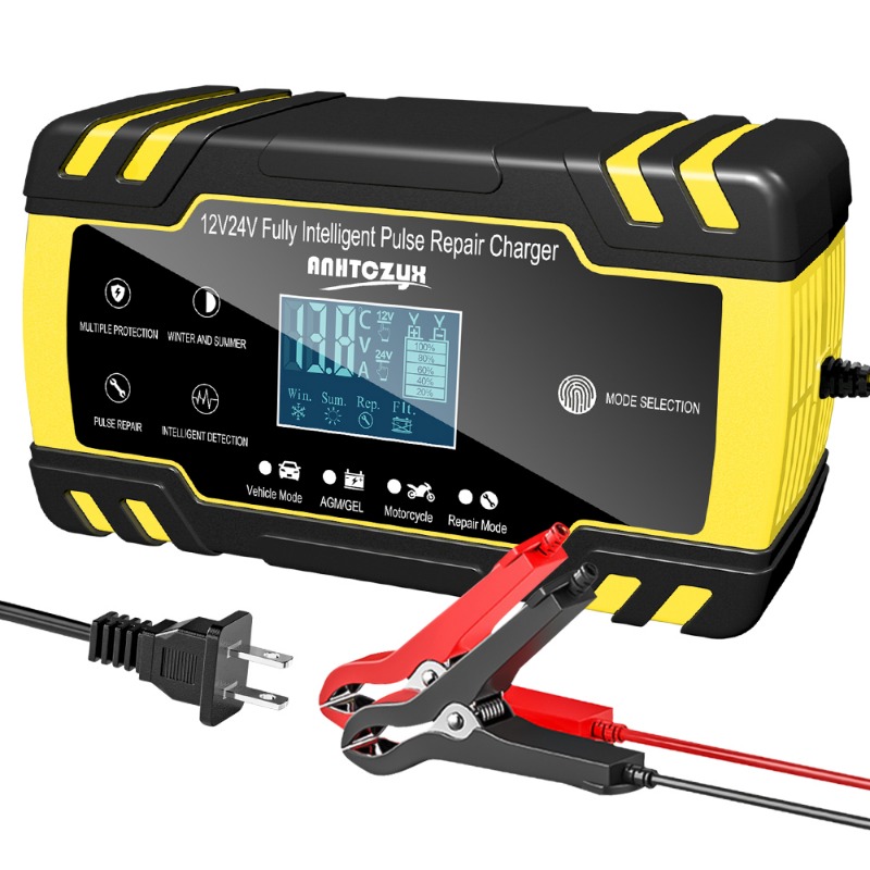 12V/8A 24V/4A カーバッテリー充電器 温度補償付き トラック ボート AGM 車 オートバイ用