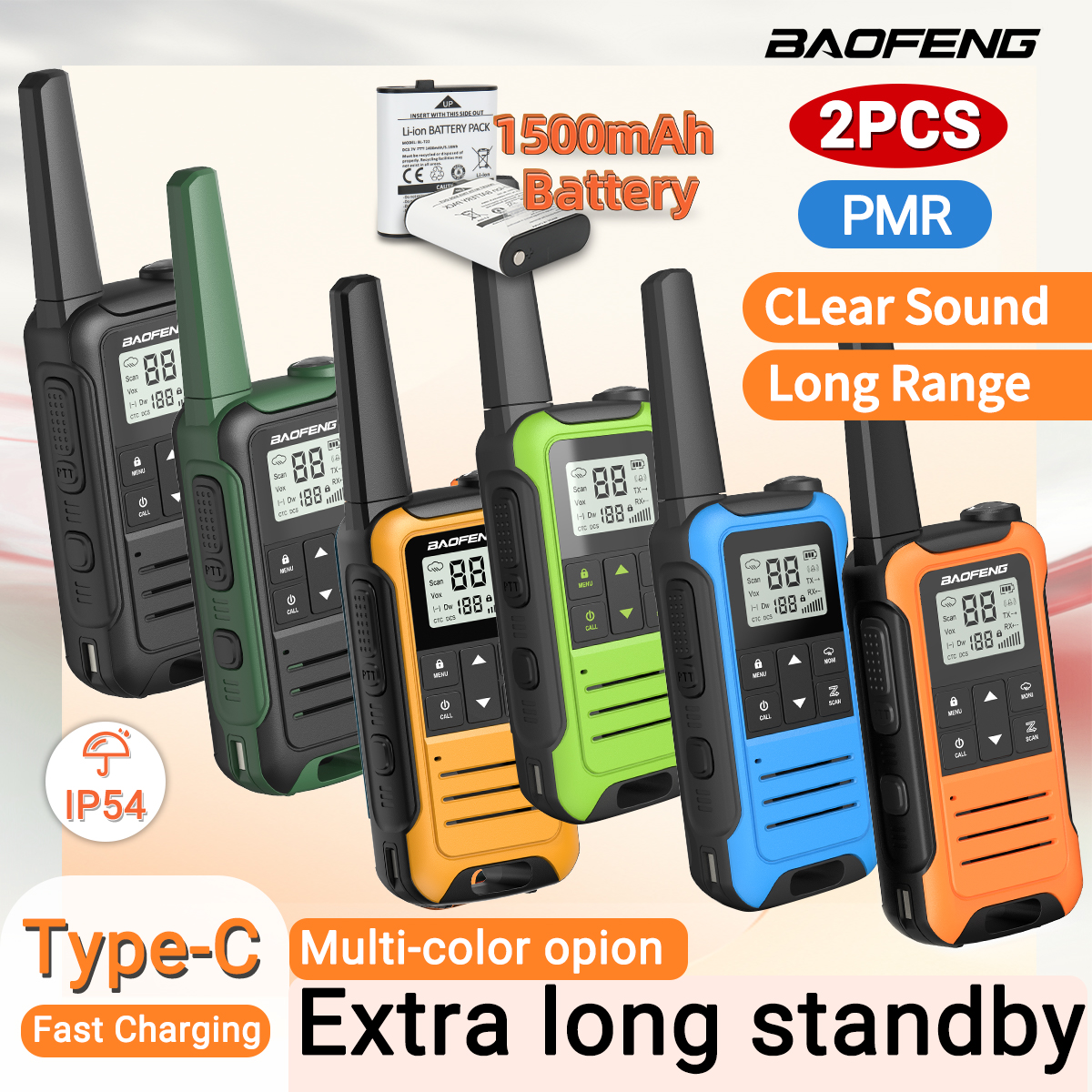 2 個 Baofeng F22 ミニトランシーバー PMR 長距離充電式ポータブル子供双方向ラジオ Type-C 充電器 VOX キャンプ旅行用