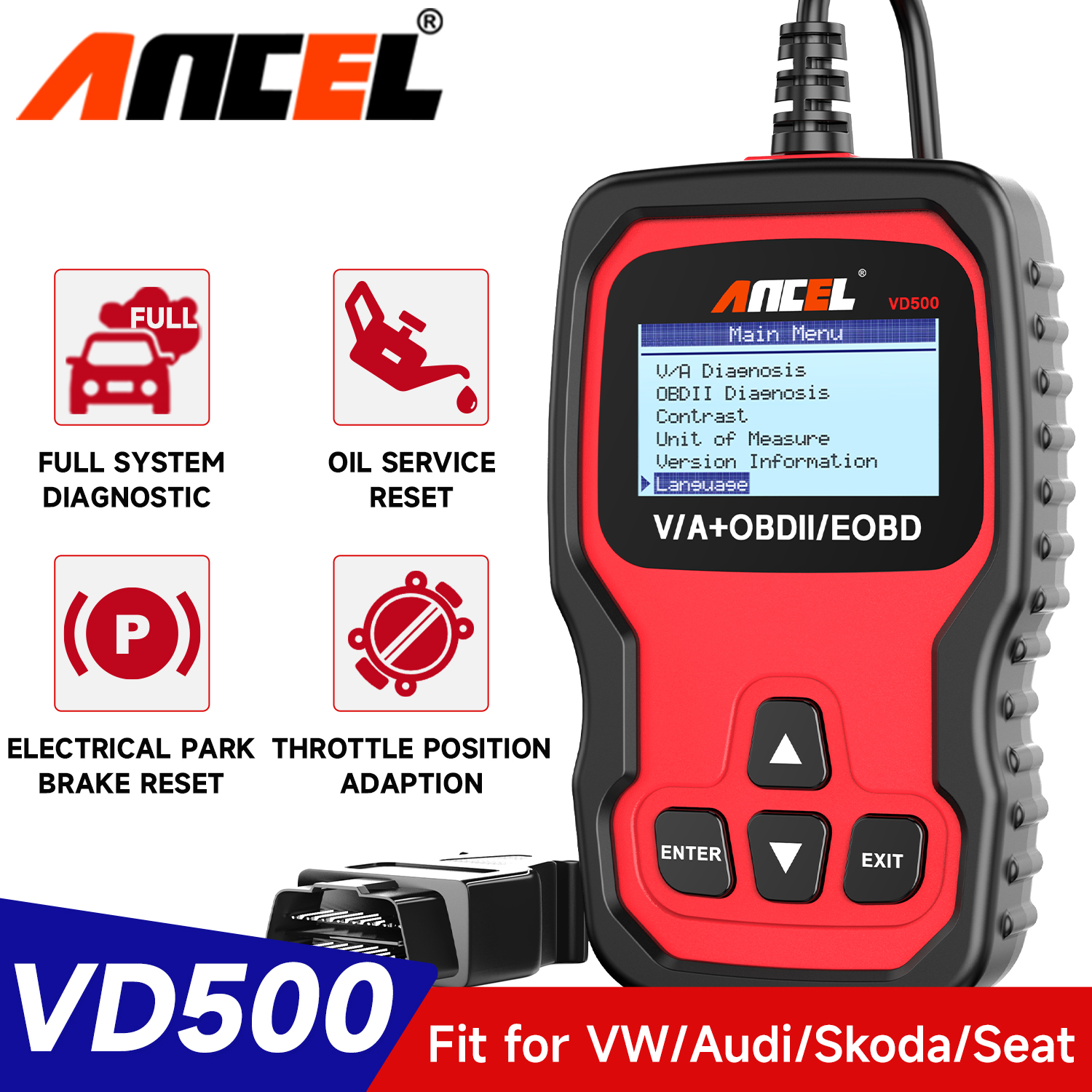 Ancel VD500 OBD2 コードリーダー車の診断フルシステムスキャンエアバッグ ABS オイル EPB OBD 2 診断自動車スキャナツール