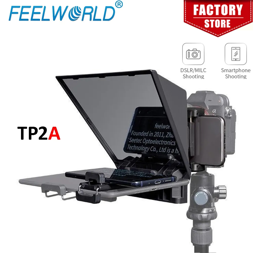 FEELWORLD TP2A ポータブル 8 インチテレプロンプターは、8 インチ以下のデジタル一眼レフ撮影スマートフォン/タブレットプロンプトリモコンをサポートします