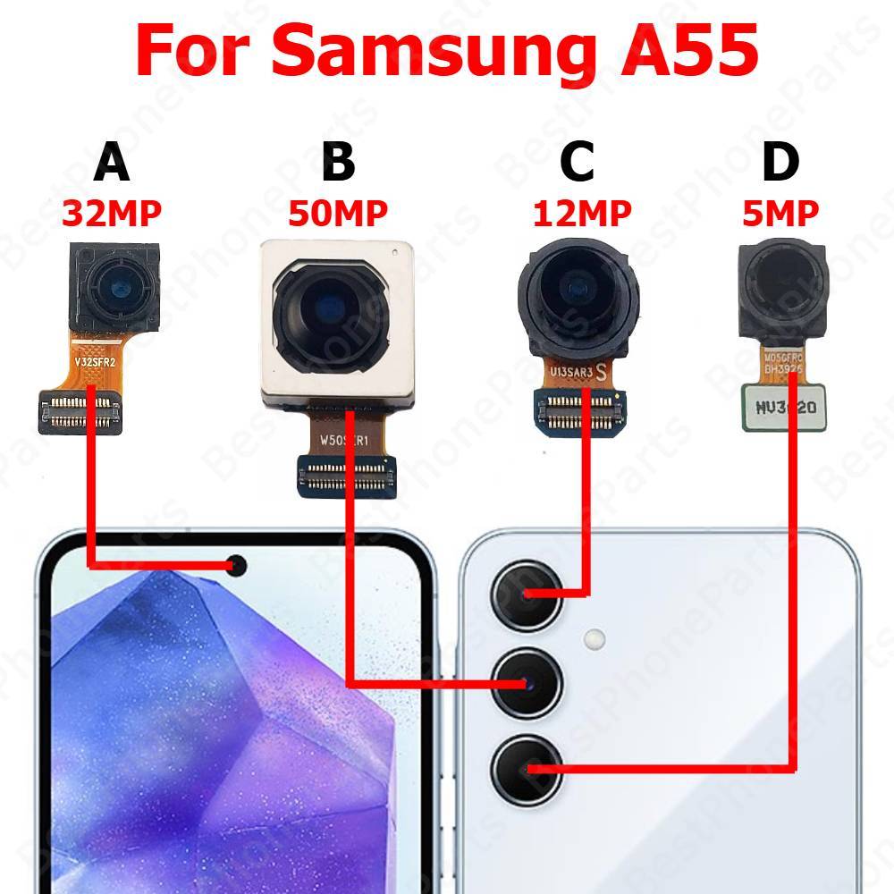 リアフロントカメラサムスン A55 5 グラム A556 背面向き正面 Selfie バックカメラモジュール携帯電話の交換部品