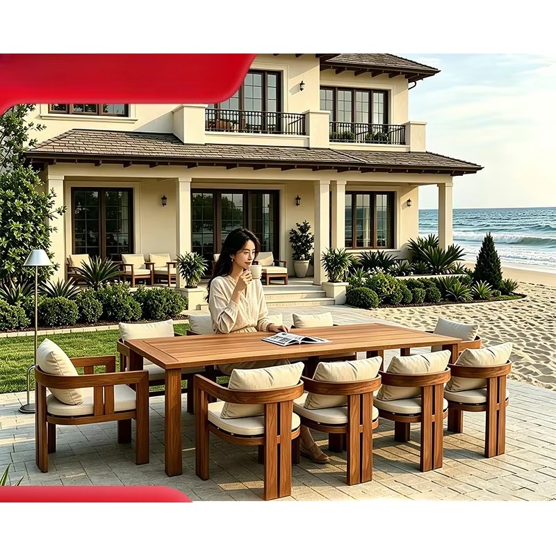 HYS 屋外無垢材テーブルと椅子中庭ヴィラガーデンテラス防水屋外 B