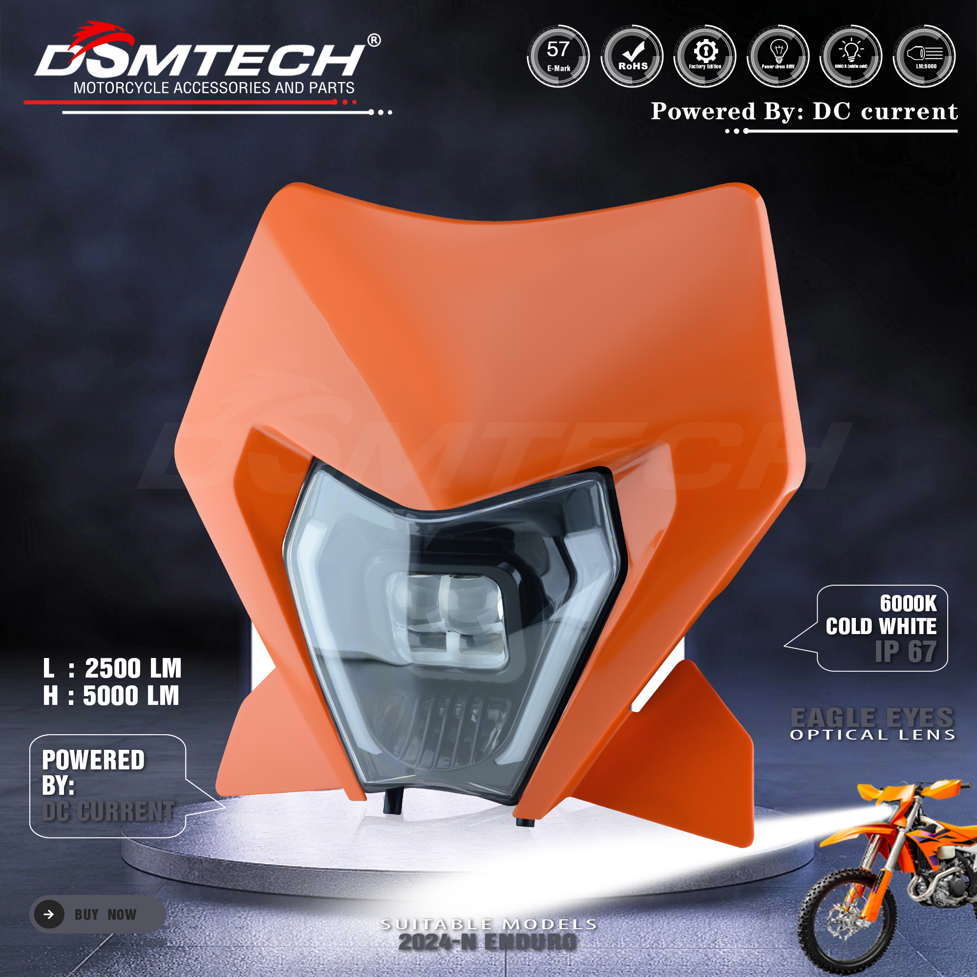DSMTECH 新 4 LED ヘッドライトヘッドランプ KTM KTM EXC SXF XCW MX 2024 オートバイダートバイク MX エンデューロスーパーモト