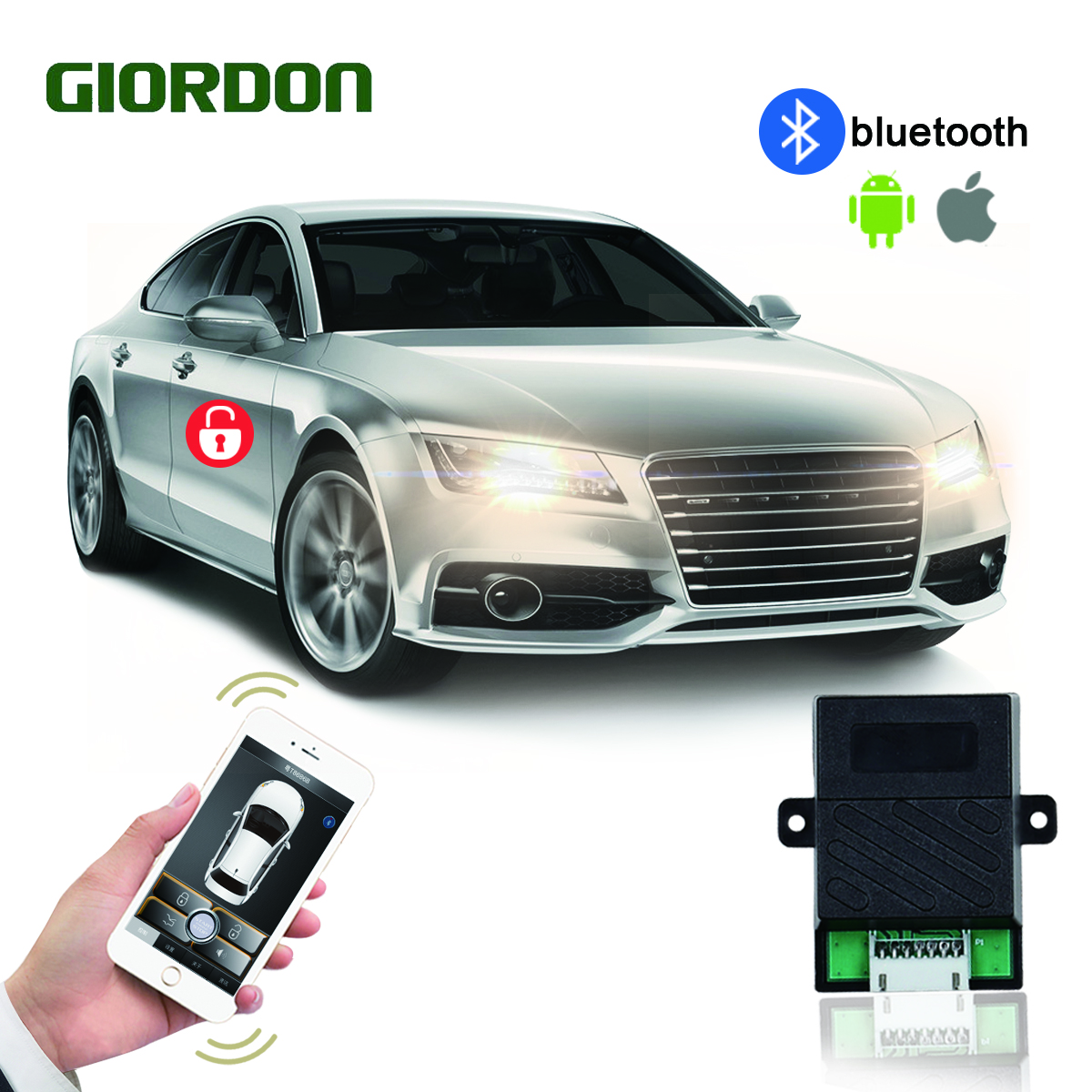 GIORDON ユニバーサルキーレスエントリー 携帯電話で車を制御 リモートスタートと Bluetooth 制御付き ロックに近い/離れる
