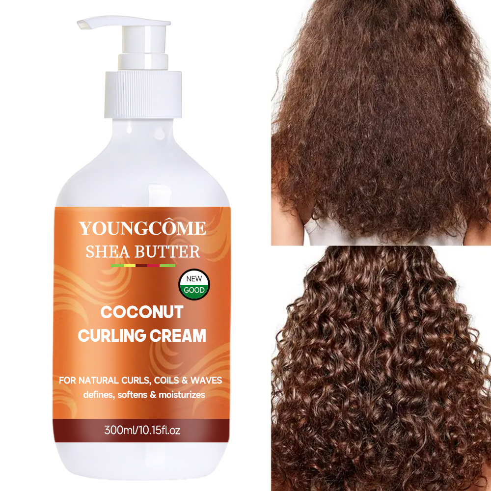 YOUNGCOME ココナッツ ソフト カール ヘア クリーム - 巻き毛用の植物ベースのカール クリーム - ココナッツ オイルで水分補給 100ml