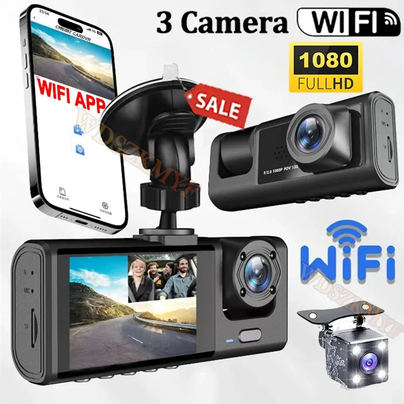 1080P 車 Dvr WiFi アプリ 3/2 レンズダッシュカム車用カメラ車両レコーダービデオフロントとリアカメラナイトビジョンダッシュカム