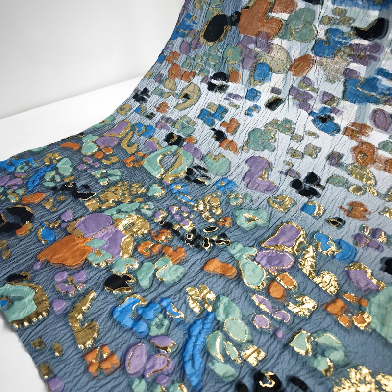 Wide Jacquard Fabric with Slight Transparency and Irregular Blue Oil Painting Style Formal Dress DIY Clothing Designer Fabric