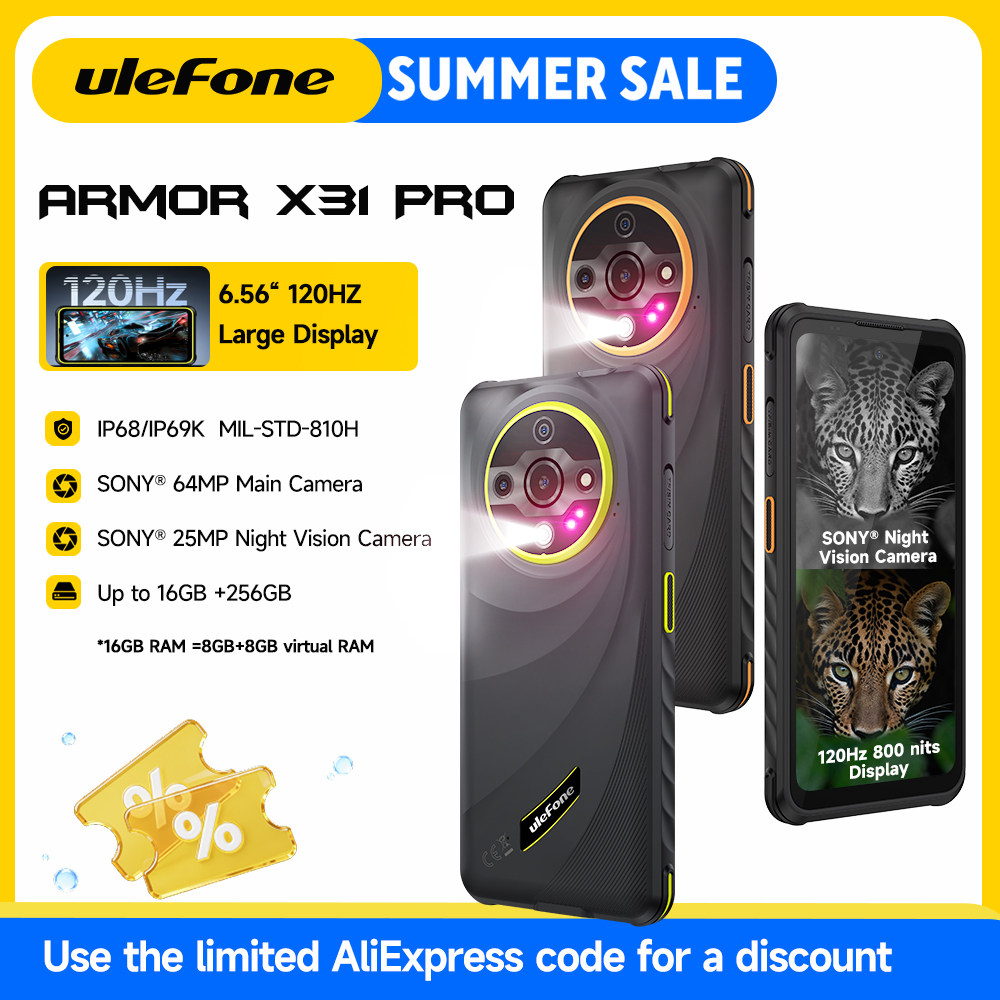Ulefone Armor X31 Pro 5G 頑丈な電話 Android 14 スマートフォン 6.56 インチ 16GB 256GB 25MP ナイトカメラ 64MP 6050mAh NFC 120Hz IR