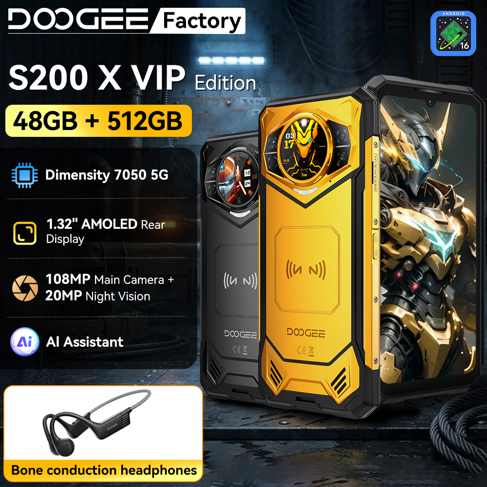 グローバルバージョン DOOGEE S200 X VIP エディション Smartphon 5G 6.72 インチ FHD 120Hz 寸法 7050 48GB 512GB 10100mAh Android 16 頑丈な電話
