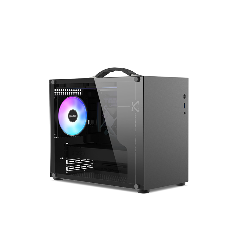 POWER TRAIN X-GAMERX X100 デスクトップ用ケース、持ち運び用サイドベンチレーション付き MINI ポータブル、MATX デスクトップケース