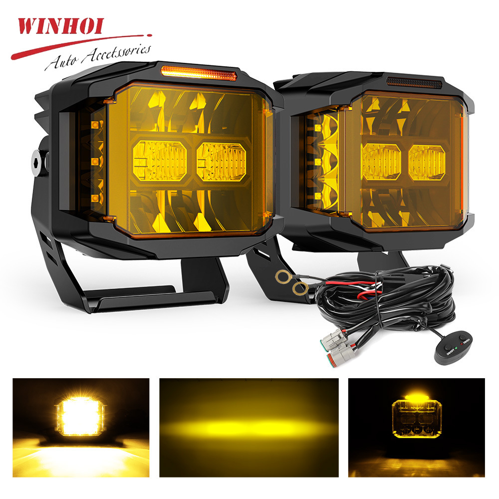5インチ 3 サイド LED ライトワークバー ハーネスリレー付き アンバーホワイト LED ポッド フォグランプ 270° ビーム付き オフロード 4x4 トラック ATV UTV 用