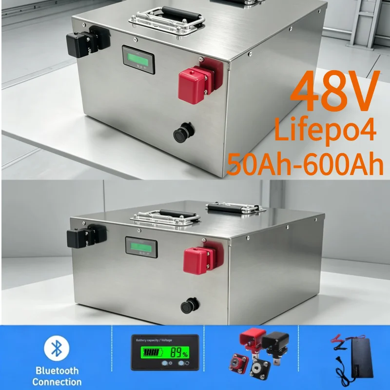 48V LiFePO4 バッテリー 50Ah-600Ah、4KW/9KW 太陽光発電システム、RV、オフグリッド電源用 BMS 付き充電式リチウムバッテリー