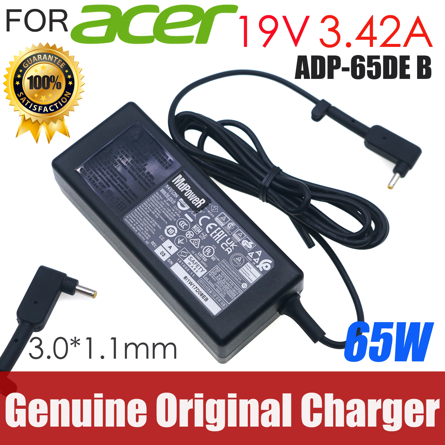 Delta ADP-65DE B 65W 19V 3.42A AC アダプター Acer Swift 5 SF514-55T/i7-1165G7 Aspire A315-22G A315-55G A315-55KG ラップトップ充電器用