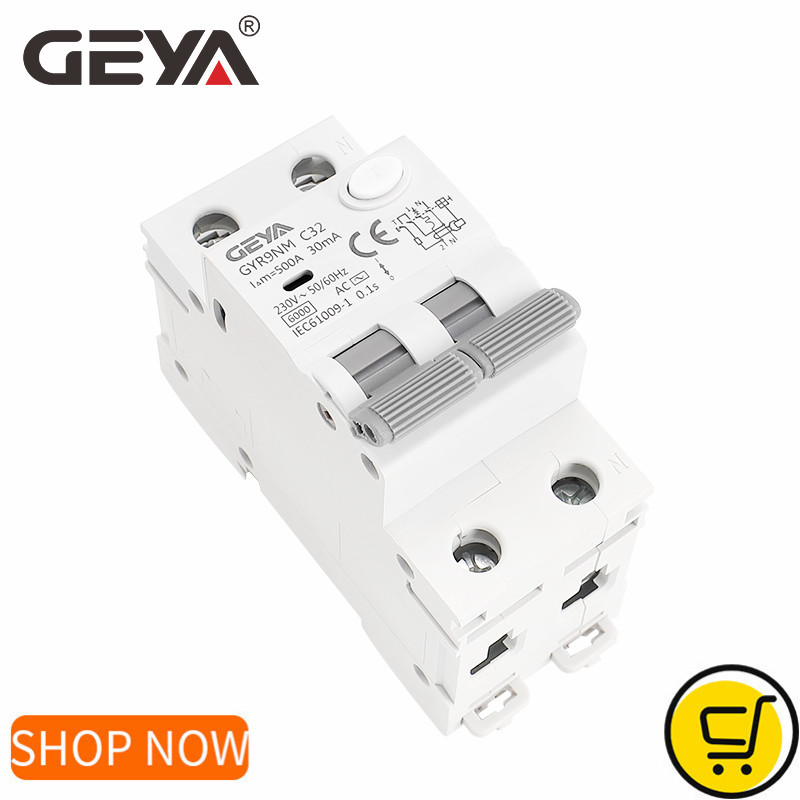 GEYA GYR9NM 230V 2P 4P 残留電流サーキットブレーカー、過電流および短絡電流漏洩保護付き RCBO MCB Din レール最大 40A