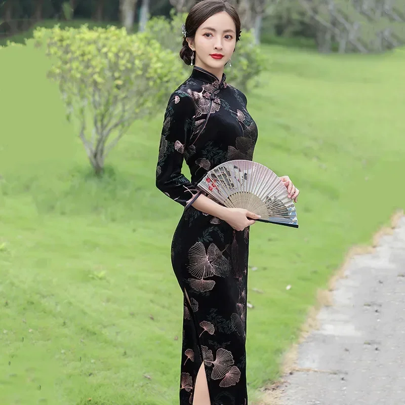 ヴィンテージロング袍ドレス女性ストリートファッション服 Vestidos マキシエスニックスタイルパーティー中国チャイナ女性服