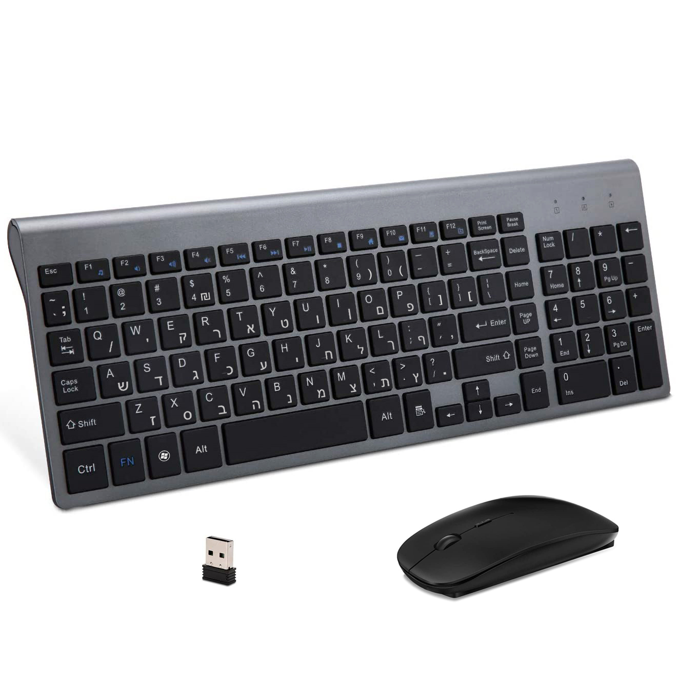 イスラエル ヘブライ語ワイヤレス キーボード マウス コンボ 超薄型マルチメディア フルサイズ キーボードとマウス 低ノイズ ノートパソコン用