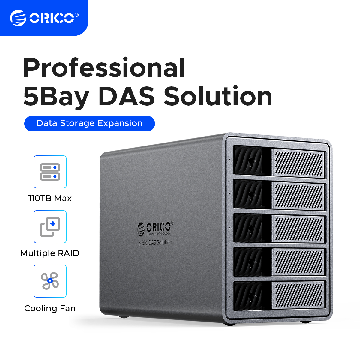 ORICO 3.5インチ USB 3.0 5Gbps HDD ドッキングステーション 150W 電源 冷却ファン付き プロフェッショナル 5ベイ DAS ソリューション (ProRAID) シリーズ用