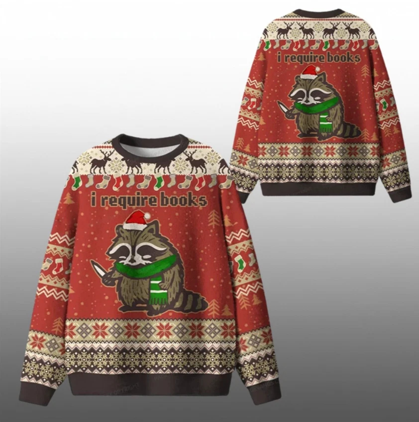 2025 サンタクロース醜いクリスマスセーター女性服陽気な動物猫アライグマクリスマスジャンパーセットクリスマスセータートップス
