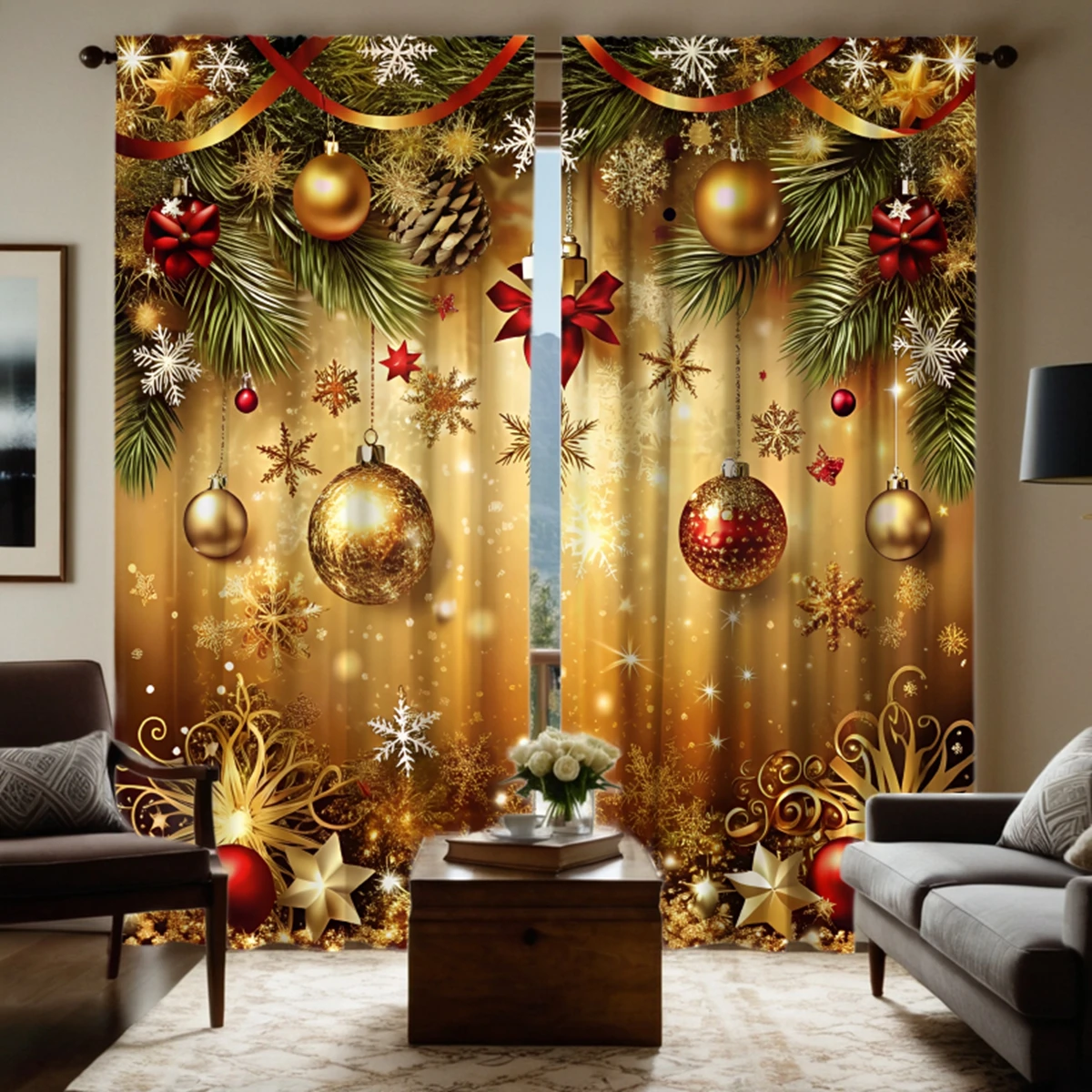 豪華なゴールデンクリスマスオーナメント2個。