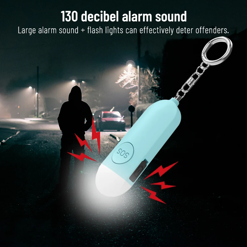 KERUI 130dB 自己防衛警報 LED ライト付き充電式女性子供個人 SOS 防衛安全警報キーチェーン緊急