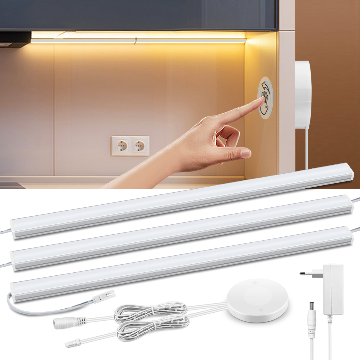 浸透可能な木製タッチセンサー調光可能な LED ライトキャビネットの下のモーションセンサーキッチンライトアルミバーランプワードローブ棚デコ