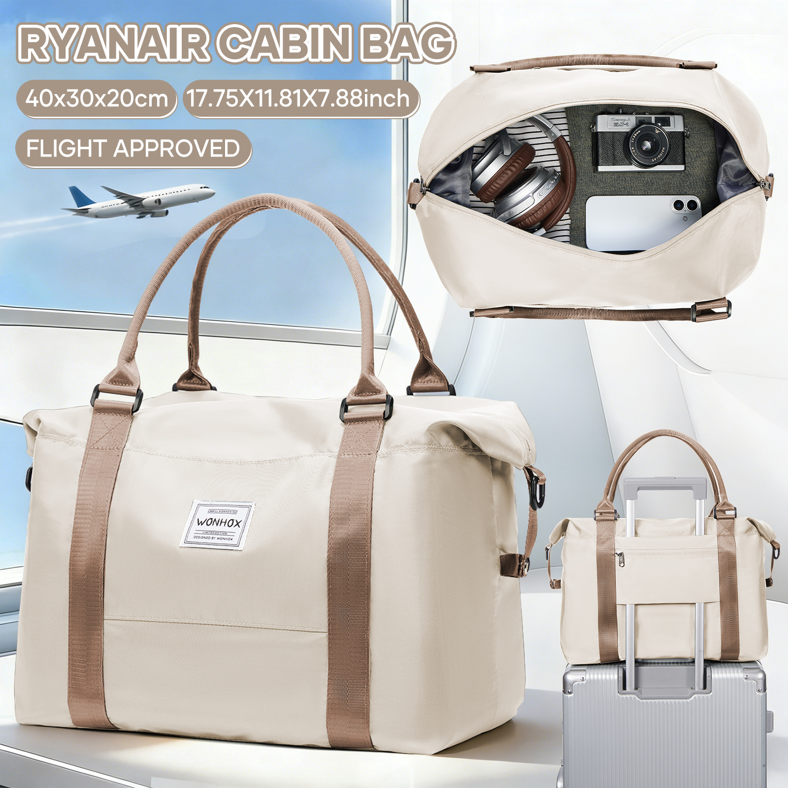 レディース トラベルバッグ 40x30x20 – キャビンバッグ 飛行機、機内持ち込み手荷物 週末バッグ 女性、男性 スポーツ、マタニティ、ジム用 折りたたみバッグ