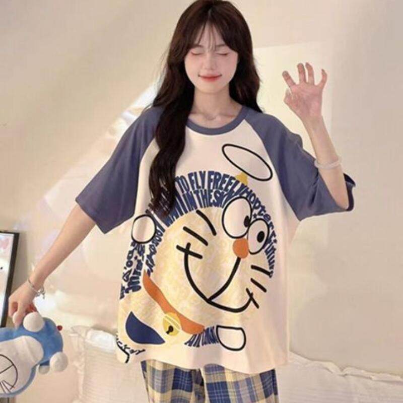 ホット女性ラウンジウェアパジャマセット半袖トップスパンツソフトで快適な Tシャツナイトウェアファッションカジュアルパジャマ日常用
