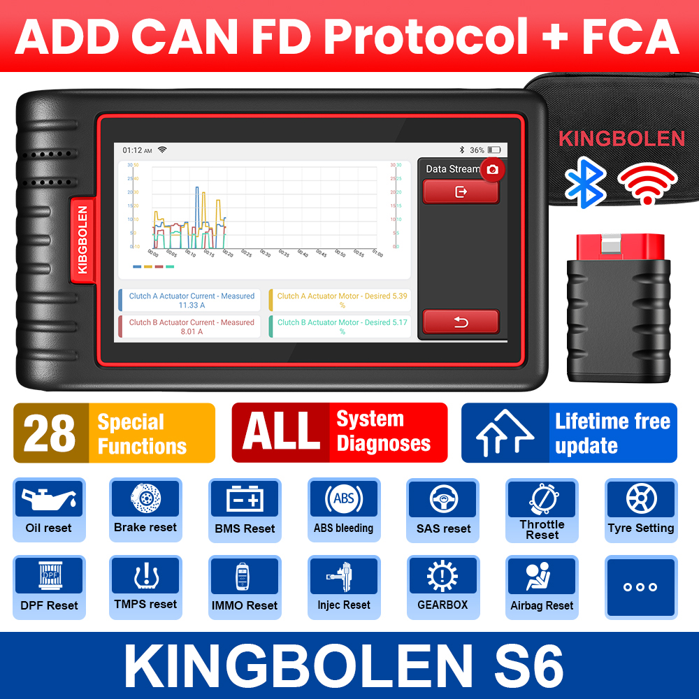 KINGBOLEN S6 OBD 自動車スキャナ Bluetooth 全システム車診断ツール 28 リセット IMMO/BMS/TPMS/ABS 出血寿命無料