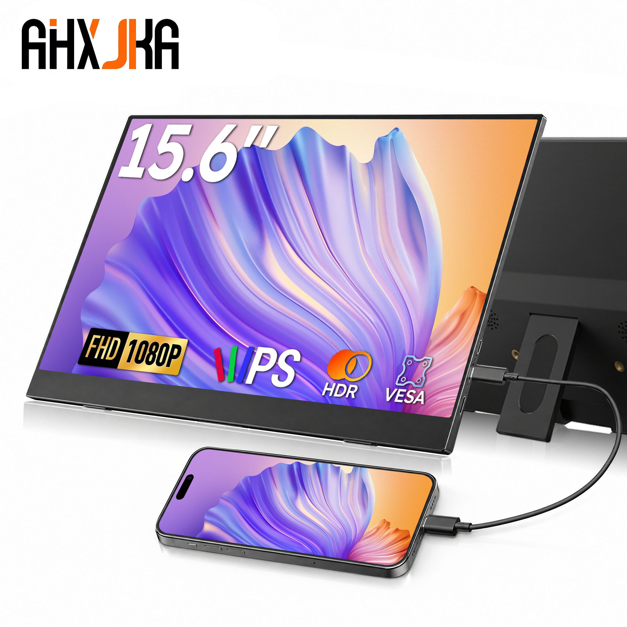 AHXJKA 15.6 インチポータブルモニター FHD1080P IPS HDR スクリーンセカンドモニター外部スクリーン MAC ラップトップ PC Xbox/PS4/5/スイッチ用