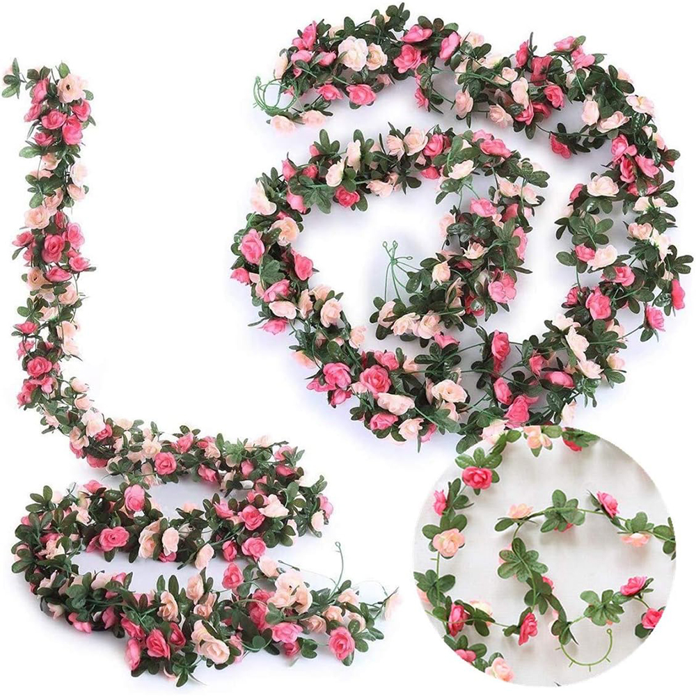 2.5 メートル造花植物 45 ヘッド偽バラつるの花赤白ピンクホームルームウェディングガーデンアーチ装飾シルクローズ