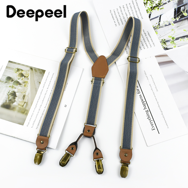 1Pc Deepeel 2/2.5*120 センチメートルレトロメンズサスペンダーユニセックス 4 クリップ Y 型ストライプ弾性ストラップブレースカジュアルアクセサリー男性付けろ