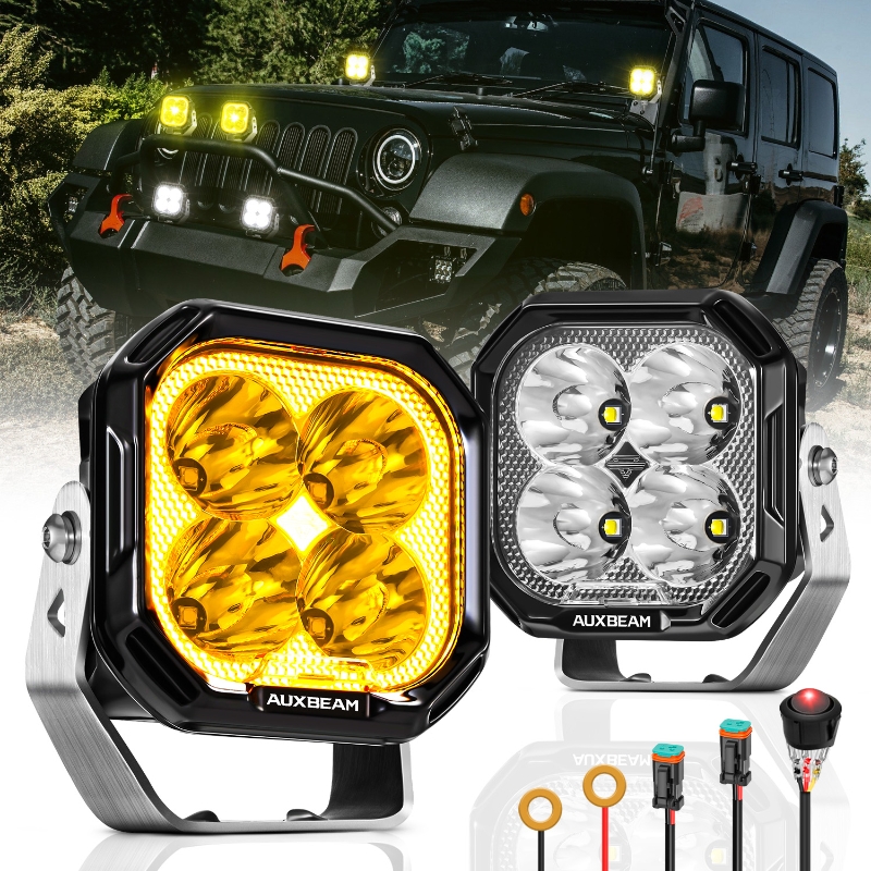Auxbeam 3 インチ LED ポッド ライト 100W スポット/フラッド/コンボ/ドライビング ビーム (白色 DRL 付き)
