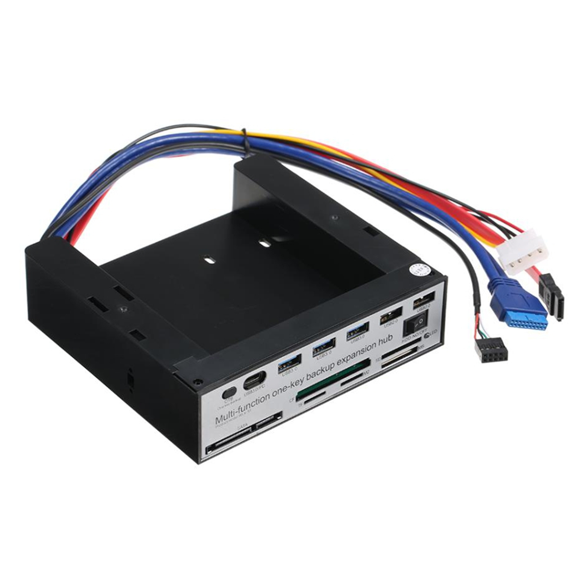5.25インチフロントパネル拡張ハブ（USB3.0ポート×3、USB2.0ポート×2搭載）、5-in-1カードリーダー対応、ワンキーバックアップパネル