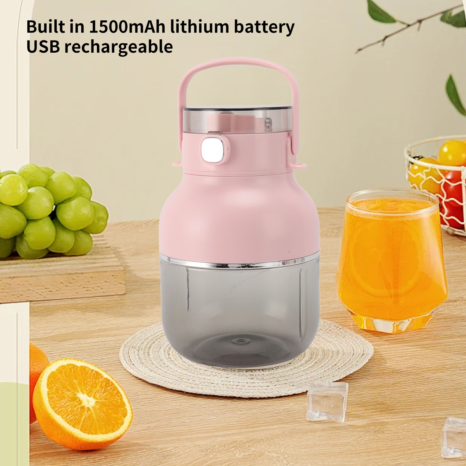 ポータブルブレンダーカップ 500ML USB 充電式コードレスミニ電動ジューサーカップ ストロー付き