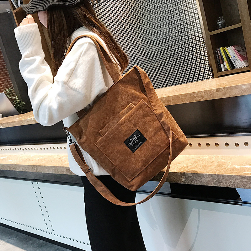 女性コーデュロイショルダーバッグストライプ布生地ハンドバッグカジュアルジップトートキャンバスクロスボディバッグかわいいショッピングバッグ女性のための