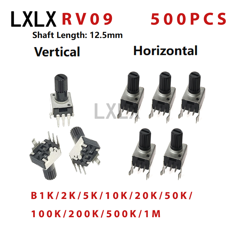 500 個 RV09 0932 ポテンショメータ調整可能な抵抗器 B1K 5K 10K 50K 100K 200K 500K 垂直水平 12.5 ミリメートルシャフト