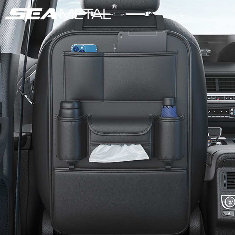 Seametal カーシートバック収納袋多機能収納アンチキックマット大容量車後部座席オーガナイザープロテクターパッド