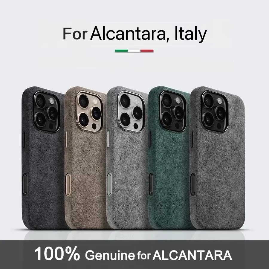100% イタリア製アルカンターラケース iPhone 16 15 17 Pro Max Air と Magsafe 磁気高級カバースーパーカースエードレザーケース
