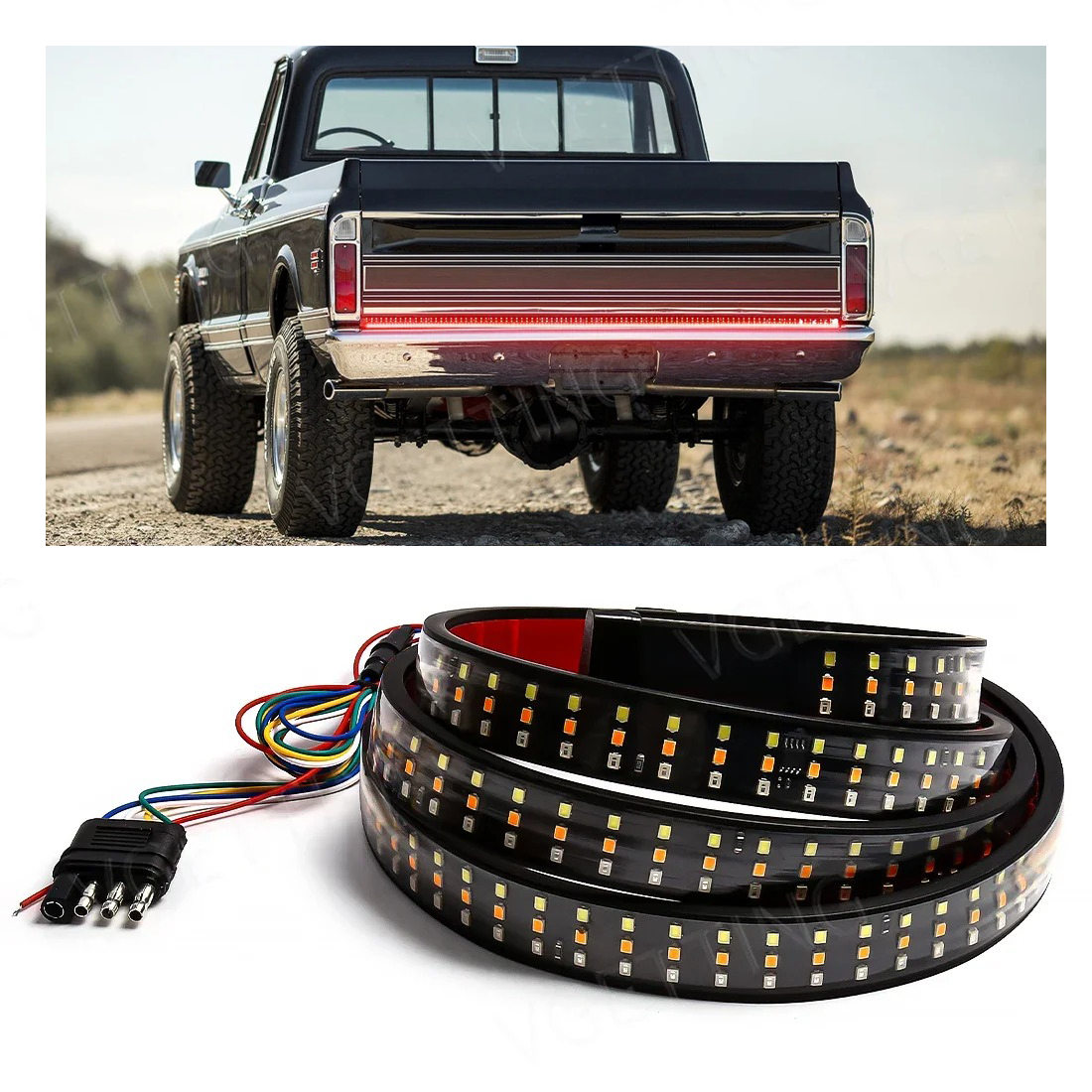 60 インチ LED トラックテールゲートライト 432LED テールライトストリップリバースバックアップブレーキ警告ダイナミックターンシグナル白赤黄 12V