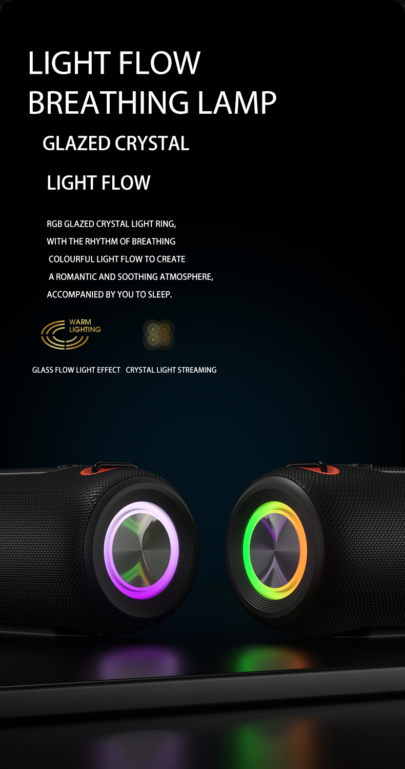 30W ポータブル Bluetooth スピーカー ハンドストラップ付き カラフルな RGB ライト 重低音サウンド TWS ステレオスピーカー 屋外用