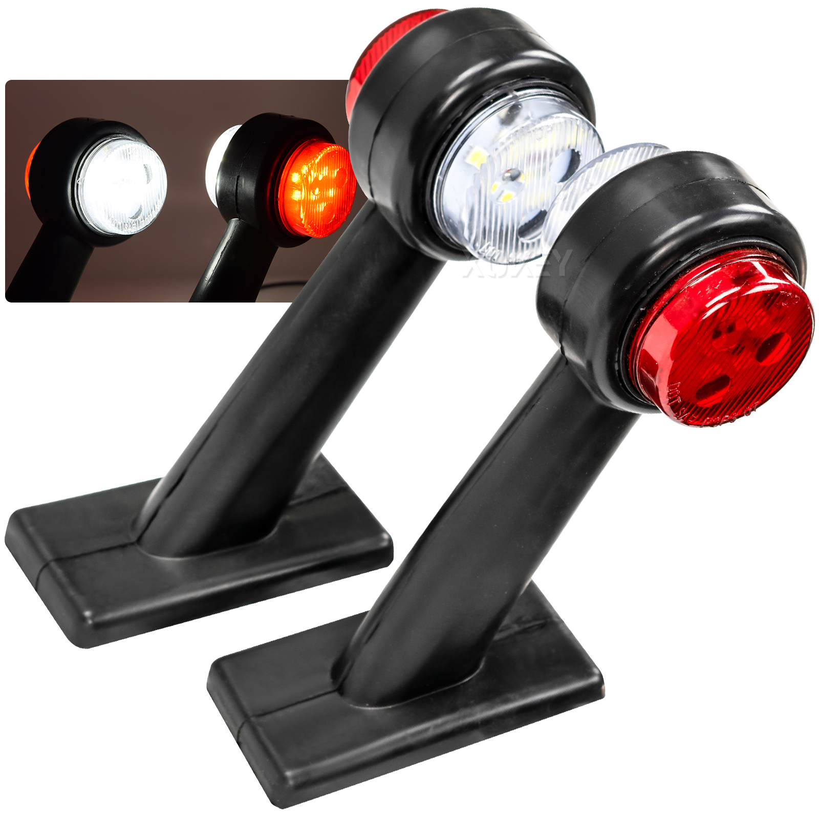 2X トラックトレーラー LED エルボゴムサイドマーカーライト白赤アウトラインクリアランスインジケーターランプトラックバンキャラバン用マルチボルト