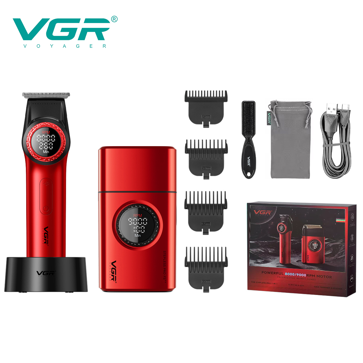VGR 977 377 新しいヘアトリミングセット、ハイエンドメンズバリカン、インテリジェントシェーバー、美白装置、多機能電気c
