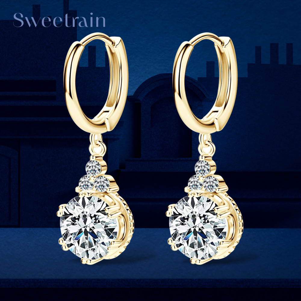 Sweetrain 1CT 2CT モアッサナイトドロップイヤリング女性のためのスパークリングラボダイヤモンド 18 K ゴールドメッキ 925 スターリングシルバーブラブライヤリング