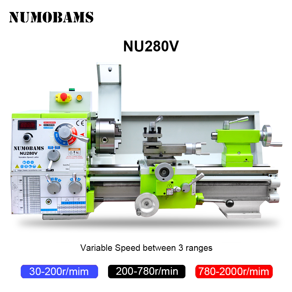 NUMOBAMS NU280V/NU280 1500W ACモーター MT5スピンドル 硬化ガイドウェイ ねじ切り金属旋盤