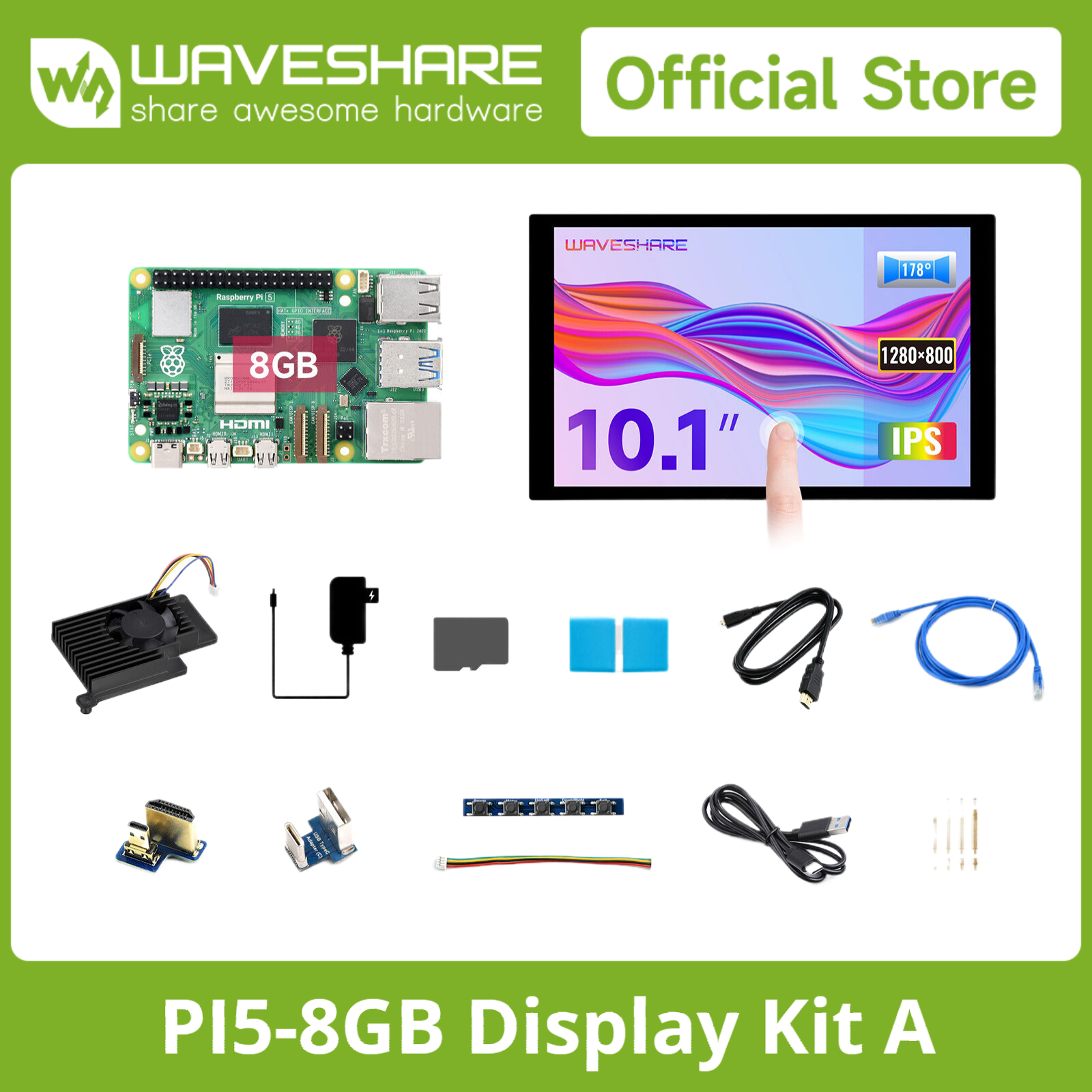 Waveshare Raspberry Pi 5 ディスプレイ キット、2GB/4GB/8GB/16GB RAM のオプション、BCM2712 プロセッサ、2.4GHz クアッドコア 64 ビット Arm Cortex-A76