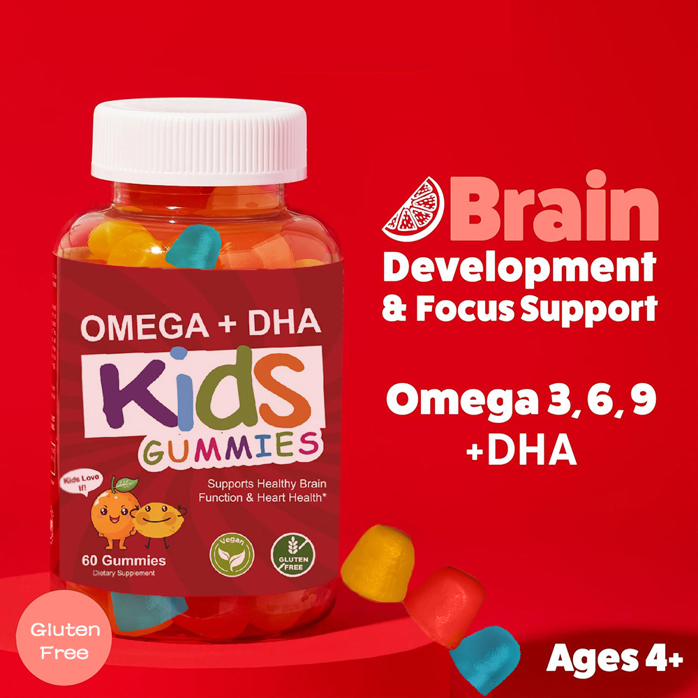 オメガ DHA グミ 子供用、オメガ 3 6 9 DHA、ビタミン C - 健康な脳機能、視力をサポート