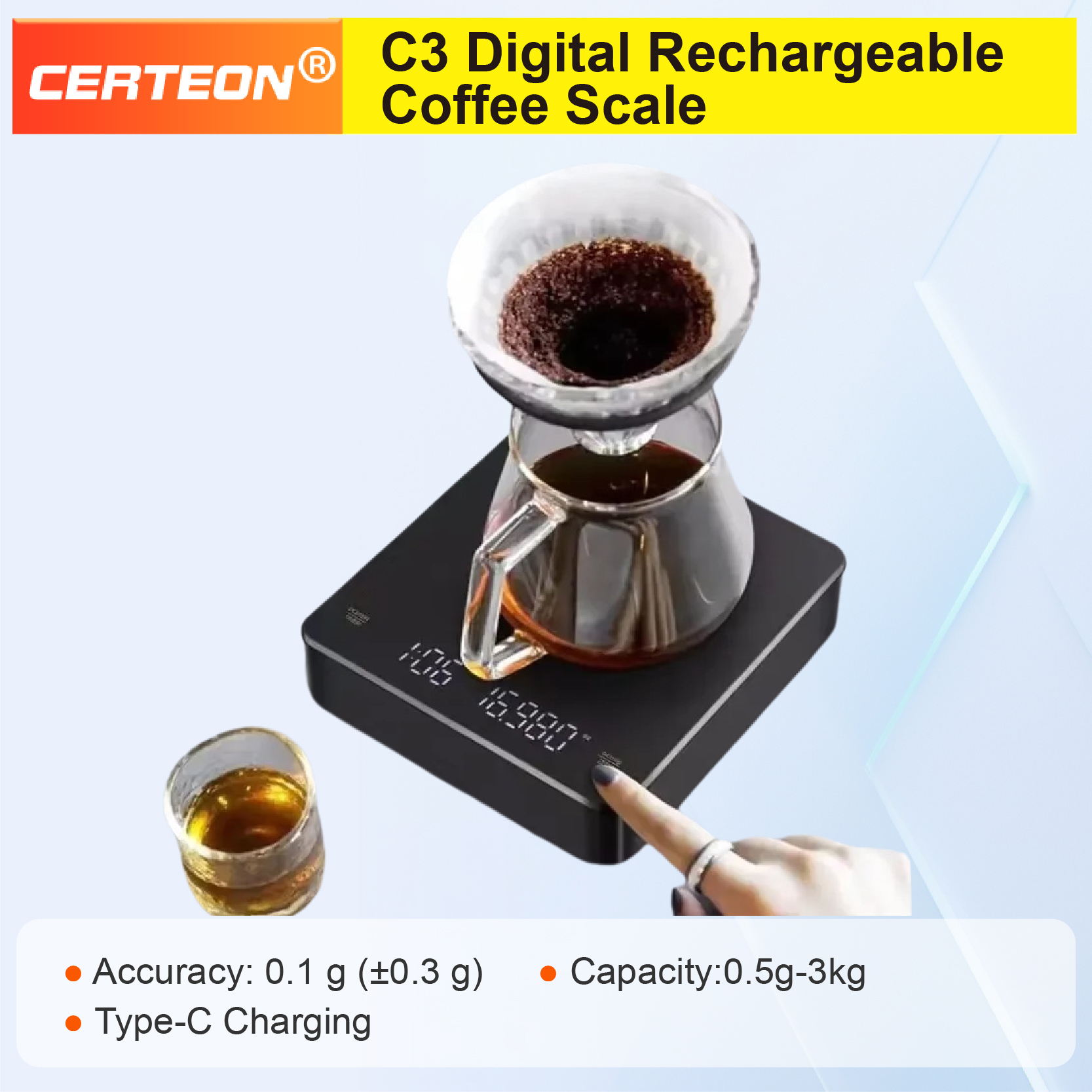 デジタルコーヒースケール タイマー付き エスプレッソスケール 0.1g 精度 3kg スマート充電式コーヒースケール バリスタホーム用
