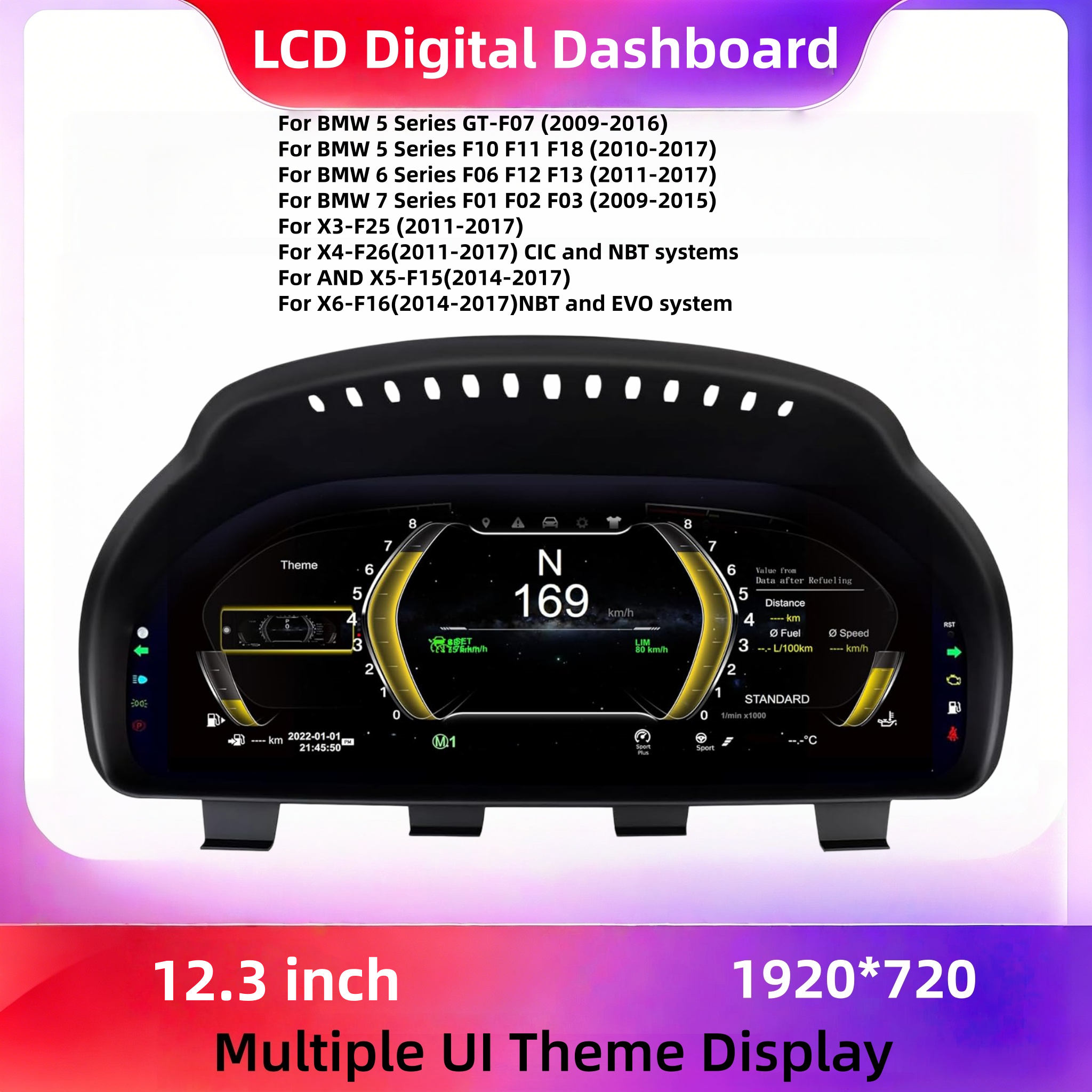 12.3 "デジタル計器クラスター BMW 5 シリーズ F10 F11 F18 Linux システム車のスピードメーター走行距離計デジタルダッシュボードヘッドアップディスプレイ電子ゲージ